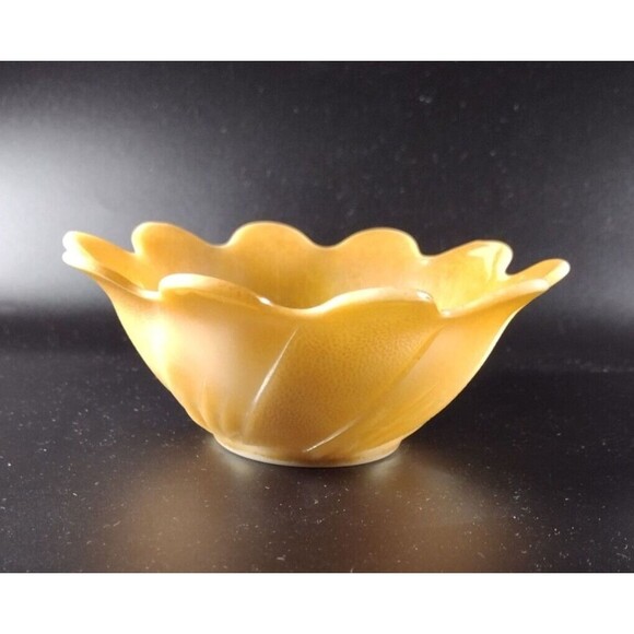 Fire King Lusterware Lotus Peach Bowl Trinket Dish Scalloped Edge Floral Vintage - Picture 3 of 5